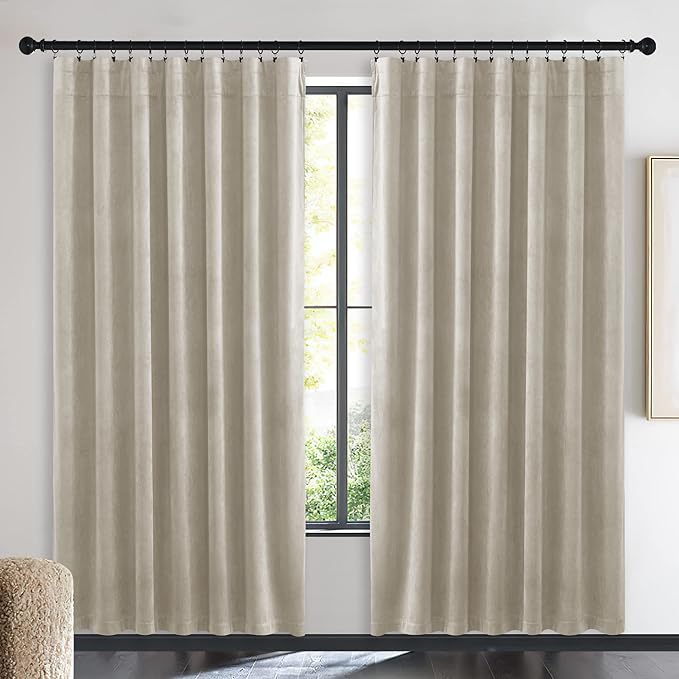 NICETOWN Camel Velvet Curtains 72 Inch Long 52 Wide, Room Darkening Sound Blocking Window Treatment for Living Room Farmhouse Style Drapes for Home