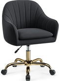 Vanity Chair with Wheels, Comfy Home Office Desk Chairs Adjustable Modern Velvet Makeup Vanity Chairs for Bedroom Living Room-Black