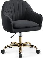 Vanity Chair with Wheels, Comfy Home Office Desk Chairs Adjustable Modern Velvet Makeup Vanity Chairs for Bedroom Living Room-Black