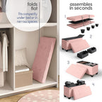 Storage Ottoman Bench with Bins, 30-in Storage Bench for Bedroom End of Bed, Folding Foot Rest Ottoman for Living Room Max 660lbs, Fabric Ottomans, Pink