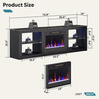 Bestier 70 Inch Fireplace TV Stand for TV up to 75", LED Entertainment Center with 23" Electric Fireplace Media Console Table for Living Room with Glass Shelves, Black Marble