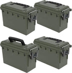 Sheffield 12757 4-Pack Ammo Storage Box, Stackable .30 Cal Field Boxes, Water and Dust Resistant, Lockable Storage Box with Handle, Secures Hunting Gear, Supplies, and Bullets, Made in USA, Green