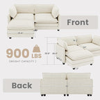 78'' Modular Sectional Cloud Couch with Movable Ottoman, 3 Seat Comfy Modern Corduroy Sofa with 2 Throw Pillows, Deep Seat L Shaped Couch for Living Room Bedroom Apartment, Beige