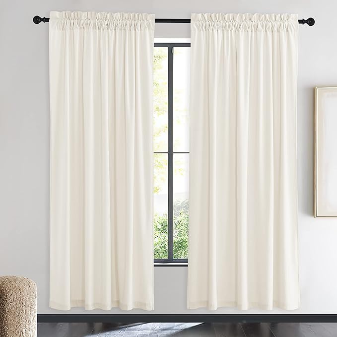 NICETOWN Luxury Velvet Curtains 72 inches, Sound Reducing Heavy Matt Solid Rod Pocket Room Darkening Drapes/Panels for Living Room (Ivory White, 2 Panels, 72 inches Long)
