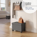 Storage Ottoman Cube with Small Bin, 16-in Square Ottoman with Storage for Living Room and Bedroom, Small Ottomans Foot Rest, Velvet Foot Stools Ottomans Max 330lbs, Grey