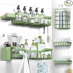NESOMI Shower Caddy Adhesive Shower Organizer 7-Pack, Rustproof Stainless Steel Bathroom Shelves, Large Capacity No-Drill Rack Storage Accessories with Soap Dish Toothbrush Holder Hooks