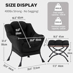 Tiita Lazy Chair with Ottoman, Black Modern Large Accent Chair, Comfy Leisure Sofa Armchair with Ottoman, Reading Chair with Footrest for Bedroom, Living Room, Dorm Rooms, Black