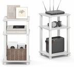 Furinno JUST Side Table Set of 2, 3-Tier Open Shelf Modern End Table, Toolless Assembly Night Stand, Bedside Table with Square Tube, for Living Room, Bedroom, White