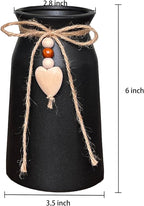 Premium Ceramic Vase with Jute Rope & Heart Charm | 6-Inch Decorative Flower Vase for Modern & Farmhouse Décor, Black Color