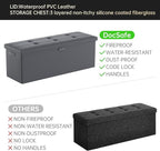 DocSafe Storage Ottoman Bench, Fireproof＆Waterproof Folding Bench with Lock(15”x 43”x15”), Leather Storage Chest with Handles＆2 Extra Boxes, Ottoman Safe for Bedroom,Living Room,Home Office, Gray
