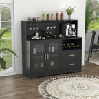 Bar Cabinet for Home with LED Light, Coffee Bar Cabinet with Wine & Glass Rack, Wine Cabinets with Drawers & Microwave Stand, Modern Liquor Cabinets for Kitchen, Living Room, Dining Room (Black)