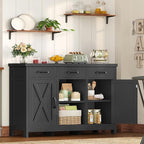 TEENFON Storage Cabinet, Coffee Bar Cabinet with 3 Drawers, 2 Adjustable Shelves & 2 Doors, Buffet Cabinet, Kitchen Cabinet for Kitchen, Dining Room, Living Room, Black