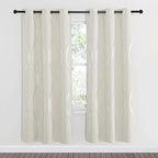 NICETOWN Blackout Curtains Panels for Bedroom, Beige, 2 Panels, 42 x 72 Inch, Microfiber Noise Reducing Thermal Insulated Wave Line Foil Print Design Blackout Curtains for Patio Sliding Glass Door