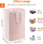Lifewit 2 Pack Laundry Basket 80L Each, Collapsible Clothes Hamper with Reinforced Handles, Freestanding Waterproof Design for Bedroom and Laundry Room, Grey&Pink 160L Total