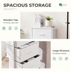 Dresser for Bedroom with 4 Drawers, Anti-Tip Tall Fabric Chests Storage Organizer Tower Furniture with Wooden Top Metal Frame for Clothes, Closet, Living Room, Hallway, Entryway