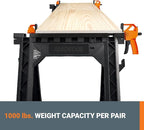 Worx WX065.3 Clamping Sawhorses with Bar Clamps and 7 Inch Metal Triangle Ruler