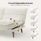 Pipishell Futon Sofa Bed, Convertible Futon Adjustable Backrest & Armrests, Corduroy Sleeper Couch for Small Spaces, Living Room, Office, Guest Room (Pearl White, 66 Inch)