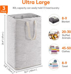 Lifewit 3 Pack Laundry Basket 80L Each, Collapsible Clothes Hamper with Reinforced Handles, Freestanding Waterproof Design for Bedroom and Laundry Room, Grey 240L Total