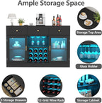 Auromie Wine Bar Cabinet with LED Light, Home Coffee Cabinet with Wine and Glass Rack, Kitchen Buffet Sideboard with Storage Cabinet&Drawers, Modern Liquor Cabinet for Living Room Dining Room (Black.)