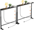 GRLEAF 2 Pack Adjustable Height Narrow Console Table with Power Outlets, 70" Long Sofa Table with Charging Station Behind Couch Table Entryway Table for Living Room and Hallway – Black