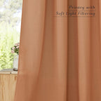 NICETOWN Rustic Linen 132 inch Long Curtains for Living Room, Grommet Privacy Added Thick Linen Weave with Light Filter Window Curtains & Drapes for Bedroom, Burnt Orange, W55 x L132, 2 Panels