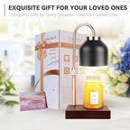 Candle Warmer Lamp with 3 Bulbs, Adjustable Height Dimmable Candle Warmer with Timer, Compatible with Large Jar Candles, Candle Lamp with Charming Gift Box Ribbon for Her/Him(Black)