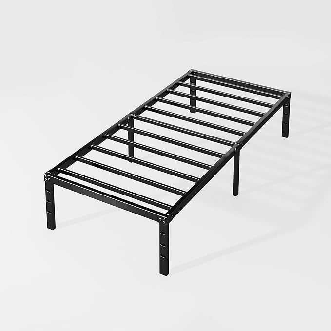 Metal Platform Bed Frame 18 Inch Tall,No Box Spring Needed,Twin Size Bed with Heavy Duty Strong Support Slats,Easy to Assemble,Black