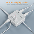 TESSAN Surge Protector Power Strip, 25 Ft Flat Plug Extension Cord with 3 USB (1 USB C) 8 Outlets, 1250W, 900J Protection, 3 Sided Outlet Extender with Power Switch for Office, Dorm Room, Grey