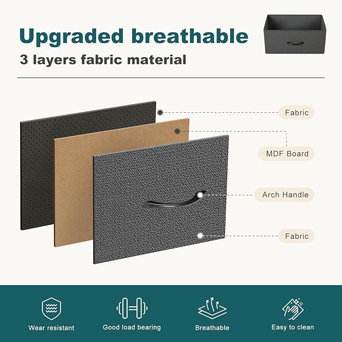 Dresser for Bedroom with 10 Drawers, Anti-Tip Tall Fabric Chests Storage Organizer Tower Furniture with Wooden Top Metal Frame for Clothes, Closet, Living Room, Hallway, Entryway