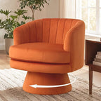 CANMOV Swivel Accent Chair with Armrest Set of 2, Modern 360 Degree Swivel Barrel Chair with Curve Back and Soft Cushion, Comfy Velvet Round Armchair Single Sofa for Living Room, Waiting Room, Orange