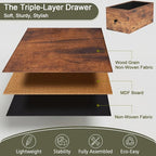 Narrow Nightstand with Charging Station, End Tables Living Room Set of 2, Skinny Side Table with Fabric Drawers, Small Sofa Table with LED Light for Bedroom, Rustic Brown, HETNDP02LPBR