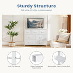 Dresser for Bedroom with 7 Drawers, Anti-Tip Wide Fabric Chests Storage Organizer Tower Furniture, TV Stand for TV up to 45 inch with Wooden Top Metal Frame for Clothes, Living Room, Hallway, Entryway