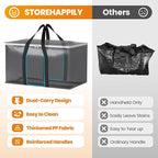 Heavy-Duty & Extra Capacity Moving Bags with Backpack Straps, Storage Totes with Double Zipper & Strong Handles, Packing Bags Alternative to Moving Boxes, Moving Supplies (2 Pack, Black)