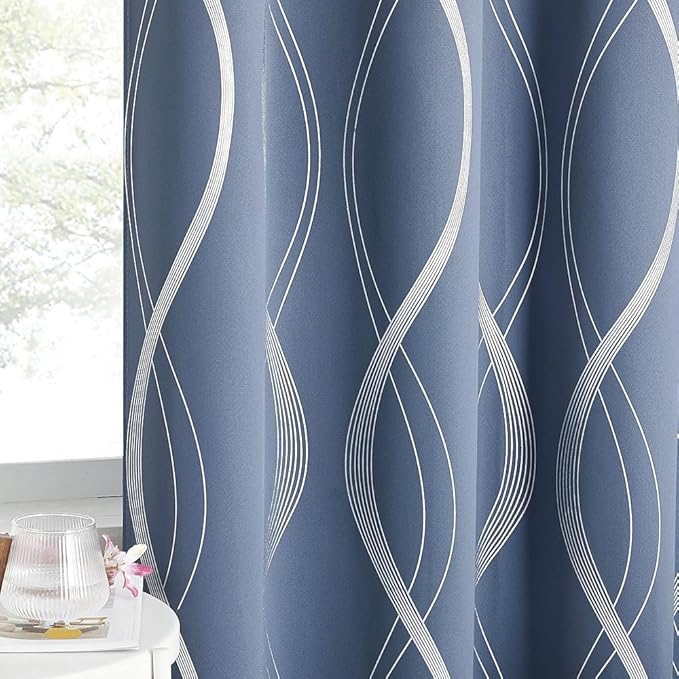 NICETOWN Stone Blue Decorative Curtains Blackout 84 inch Length for Bedroom Living Room, Thermal Insulated Grommet Room Darkening Pattern Drapes for Boys Kids Mans Home Decoration (2 Panels, 52 by 84)