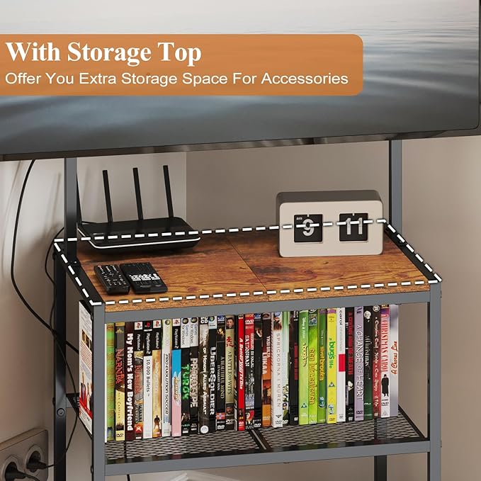 23 Inch to 50 Inch Floor Small Corner TV Stand with Storage Shelves for Living Room Bedroom, Universal Floor Television Stands with Mount, Rustic Brown Corner TV Table Desk Shelf for Small Space