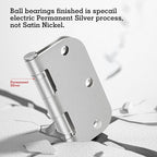 6 Pack No Squeak Satin Nickel Door Hinges 3.5 Inch 5/8"Radius Round Ball Bearing Interior 3-1/2"Flat Iron Bifold Residential Standard Bedroom Indoor for Doors 3 ½" Hardware House Home Decor Essentials