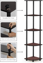 Furinno TURN-N-TUBE Corner Shelf, 5-Tier Corner Bookshelf, Open Storage Shelves, for Organization and Storage, Living Room, Home Office, Garage, Bedroom, Dark Cherry