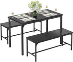 DUMOS Dining Table, Dining Table Set for 4 with Bench, Easy to Assemble Kitchen Table, Space-Saving Ideal 4-Person Set for Dining Room Kitchen Apartment Corner Black 3 Pack