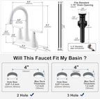 Bathroom Faucets for Sink 3 Hole, Hurran 4 inch Bathroom Sink Faucet with Pop-up Drain and Supply Hoses, Stainless Steel Lead-Free Centerset Faucets for Sink Vanity RV, White
