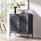 Modern Buffet Cabinet with Storage, 34" Tall Fluted Arched Sideboard Cabinet w/Adjustable Shelves, Wooden Modular Coffee Bar for Dining Room, Kitchen, Living Room, Entryway, Dark Grey