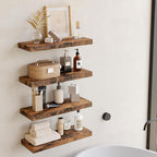 Fixwal 15.8in Wall Shelves, Rustic Wood Finish Floating Shelves Set of 4, Shelves for Wall Decor, with Invisible Brackets for Bathroom, Living Room,Bedroom and Kitchen(Rustic Brown) | Wall Shelves, for Bathroom, Living Room, Bedroom, Kitchen
