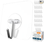 GLUIT Adhesive Wall Hooks for Hanging Heavy Duty 22 lbs Hooks for Walls No Damage, Towel Sticky Clear Hooks, Waterproof, Home, Bathroom, Kitchen, Office, and Outdoor, 40 Pack