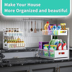 Under Sink Organizer Adjustable Height 2 Tier Bathroom Organizer Pull Out Cabinet Organer kitchen organizers and storage fridge organizers and storage,White,XL-1 Pack