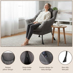 Welnow Lazy Chair for Living Room, Modern Reading Accent Chair with Armrests and a Side Pocket, Leisure Upholstered Lazy Sofa for Small Space, Bedroom, Dorm, Dark Grey