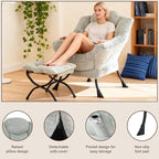 Welnow Lazy Chair with Ottoman, Modern Accent Chair with Armrests and a Side Pocket, Leisure Sofa Armchair, Reading Armchair with Footrest for Small Space, Plush Green