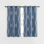 NICETOWN Stone Blue Blackout Curtains 54 inch Long Small Panels, 42 Inch Wide, Window Treatment Thermal Insulated Wave Line Foil Print Design Drapes for Kitchen, Cafe, Loft, Set of 2