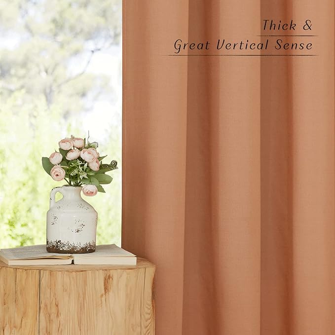 NICETOWN Burnt Orange Linen Kitchen Window Curtains Over Sink, Grommet Thick Linen Burnt Orange Short Window Treatments Privacy Assured with Light Filtering for Bedroom/Bathroom, W34 x L36, 2 Panels