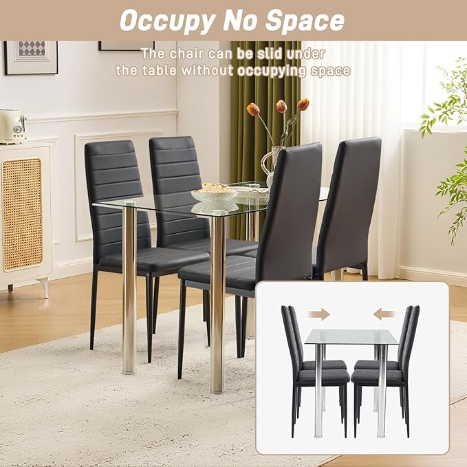 Karl home Dining Chairs Set of 4, PU Leather Balck Kitchen Chairs with Padded High Back & Foot Cap Protection for Dining Kitchen Living Room,300lbs Capacity,Space-Saving