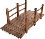 Giantex 5 FT Wooden Garden Bridge, Stained Wood Arc Footbridge with Railings, 400 lbs Capacity, Decorative Pond Bridge for Outdoor Garden Yard Backyard Creek Farm (Brown)