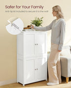 VASAGLE Floor Storage Cabinet, Shaker Cabinet with 2 Adjustable Shelves, 4 Doors, Tall Freestanding Organizer Unit, for Kitchen Bathroom Living Room, Cloud White UBBC553WH01S